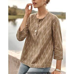 NEW Pure J Jill Womens Plus 2X Single Button Ikat Tunic Top Long Sleeve Shirt